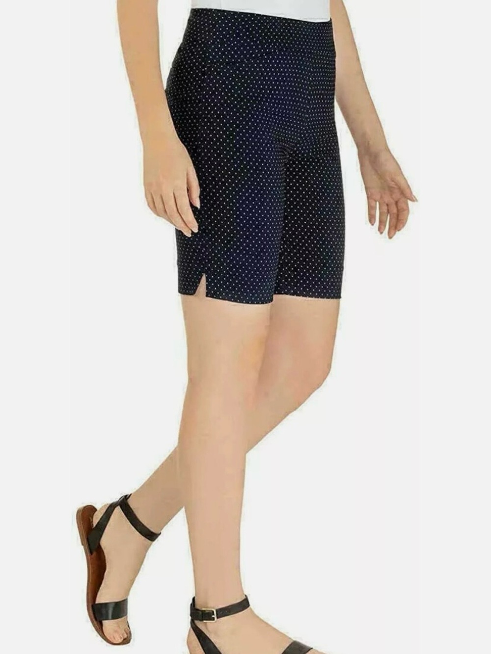 Women's 9" Inseam Bermuda Pull-On Shorts Black White Polka Dots XS